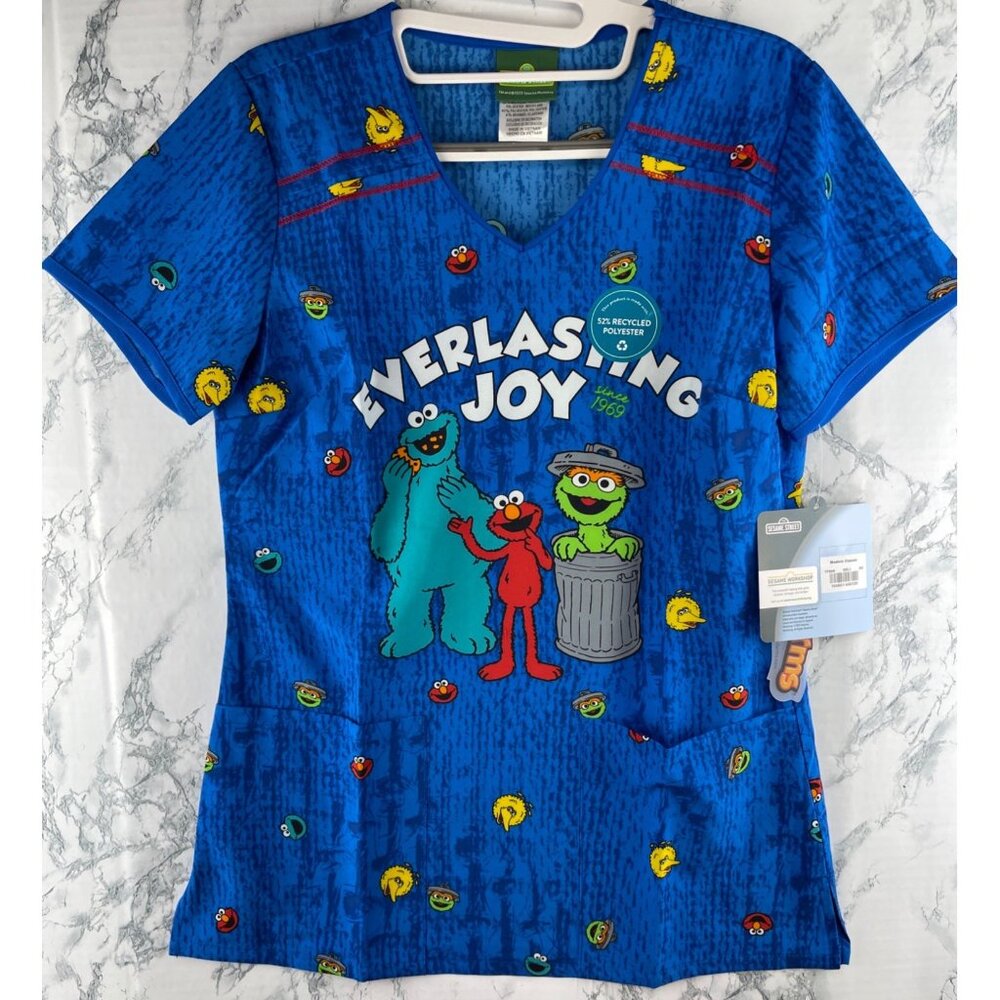 Sesame Street Tooniforms Size XS Cookie Monster V-Neck Scrub Top